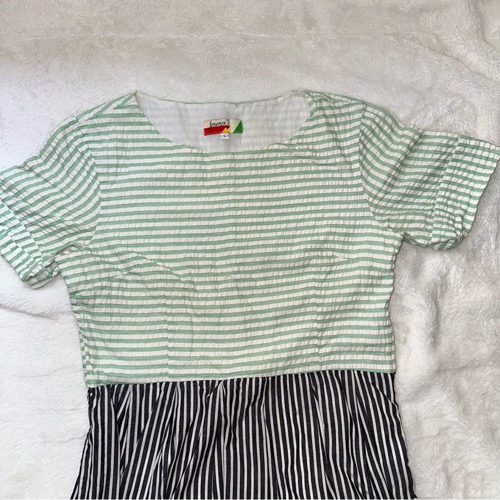 Fervour ModCloth Fit Flare Dress Retro 70s Striped Pinup Unique Colorful Large - Picture 3 of 10